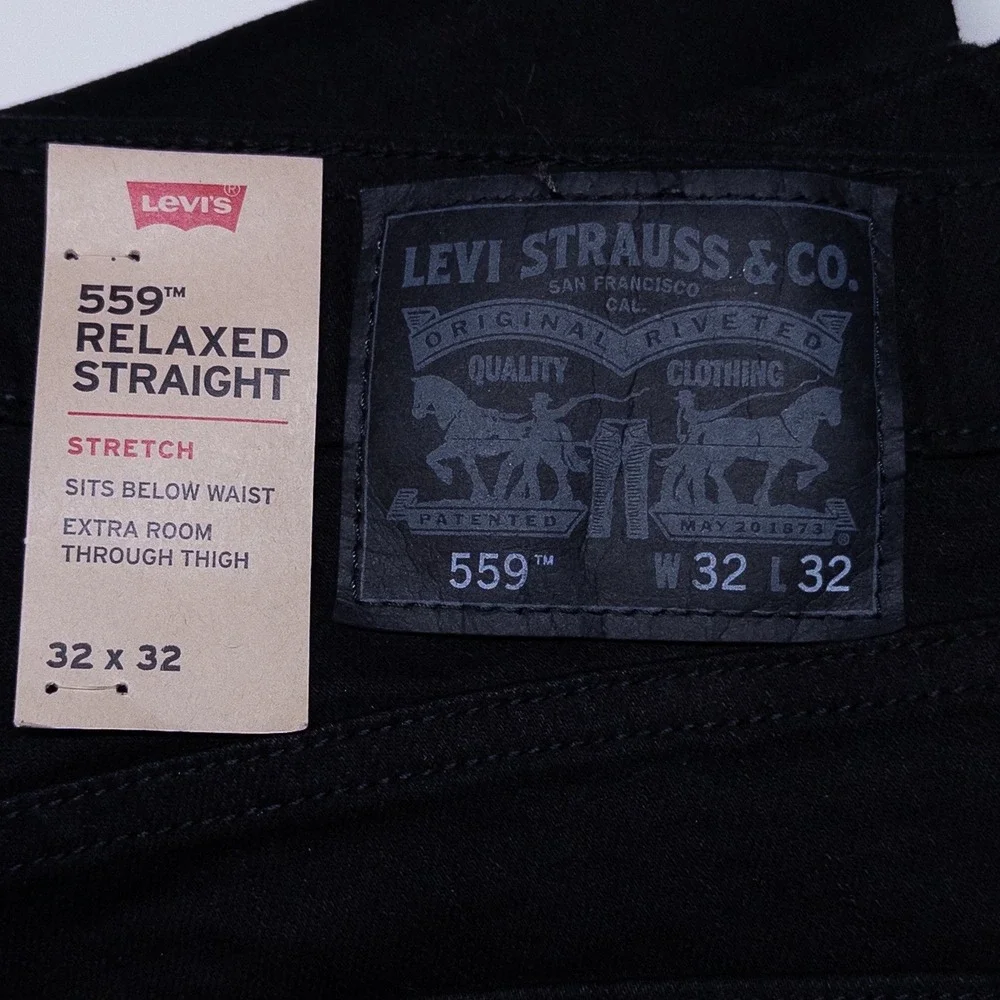 Levis Mens 559 Relaxed Straight Jeans 32x32 Black Stretch Denim Pants New